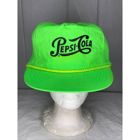 Vintage pepsi cola Neon Green Nylon rope adjustable hat cap - Picture 1 of 5
